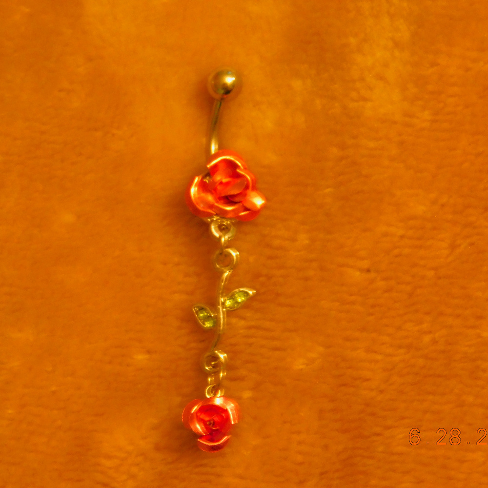 BELLY RING HANGING ROSE